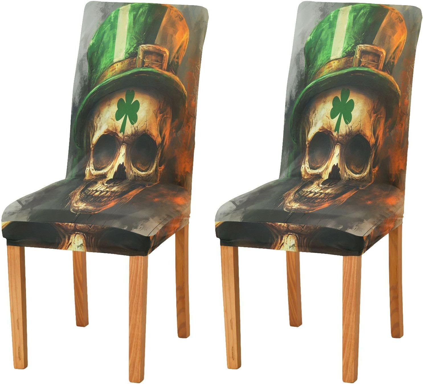 ALAZA Chair Covers for Dining Room, St. Patricks Day Skull Green Stretch Chair Cover Sets Chair Protector Removable Washable for Ktichen Restaurant Hotel