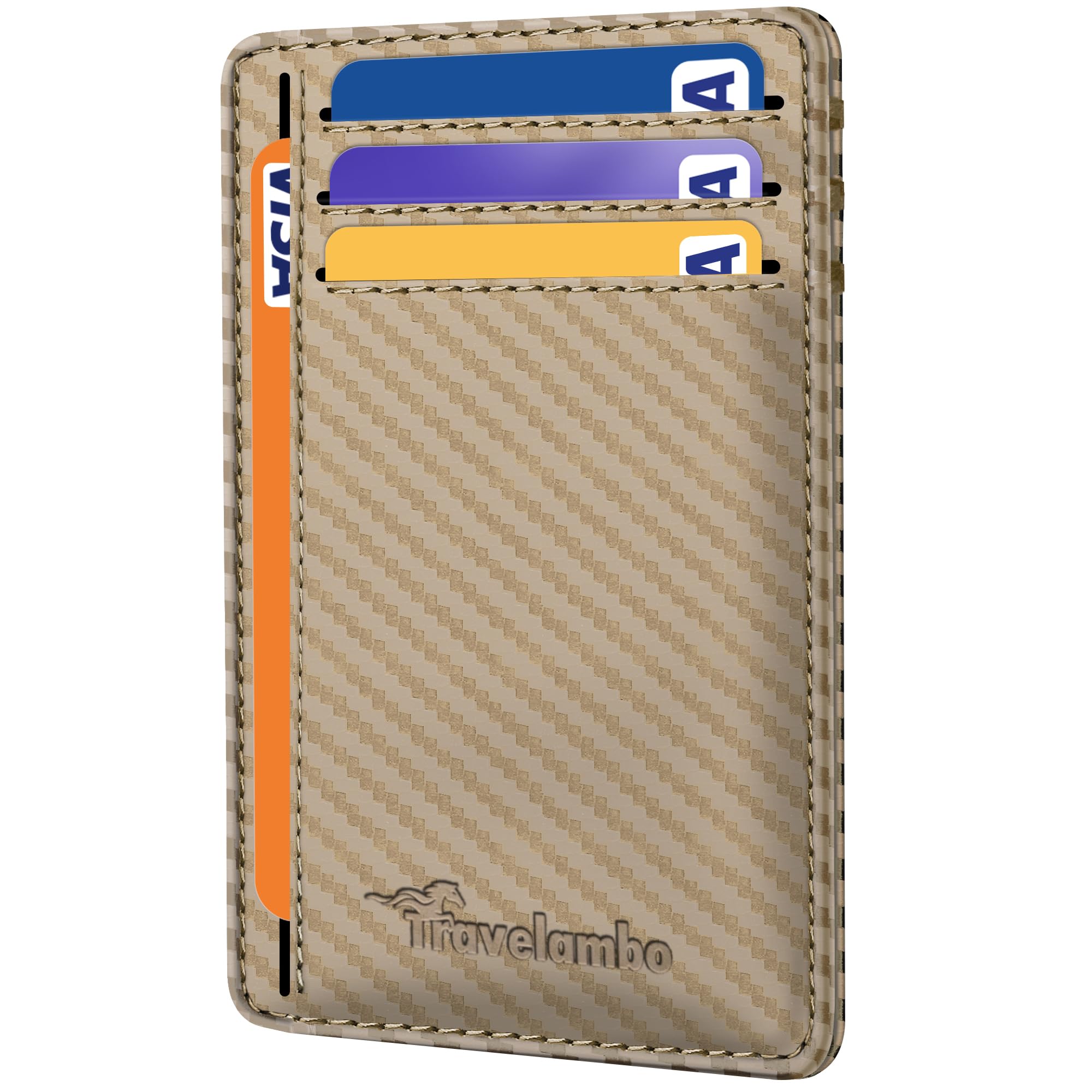 Travelambo Front Pocket Minimalist Leather Slim Wallet RFID Blocking Carbon Fiber Texture