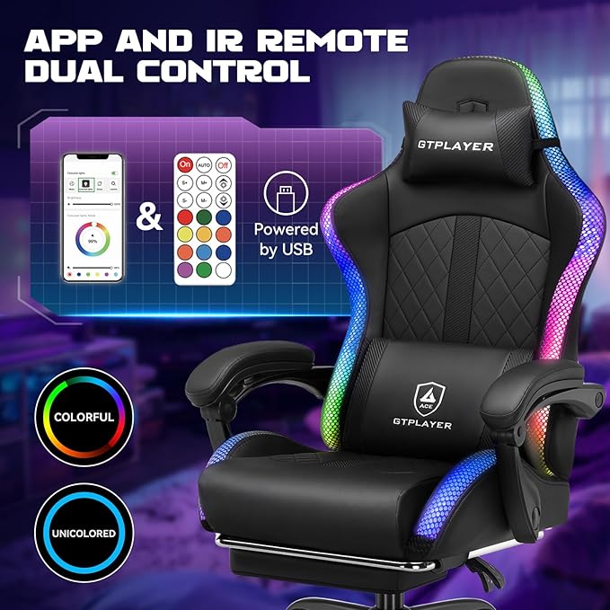 Silla Gamer RGB con Parlantes y Reposapiés, Giratoria y Recl miniatura 5