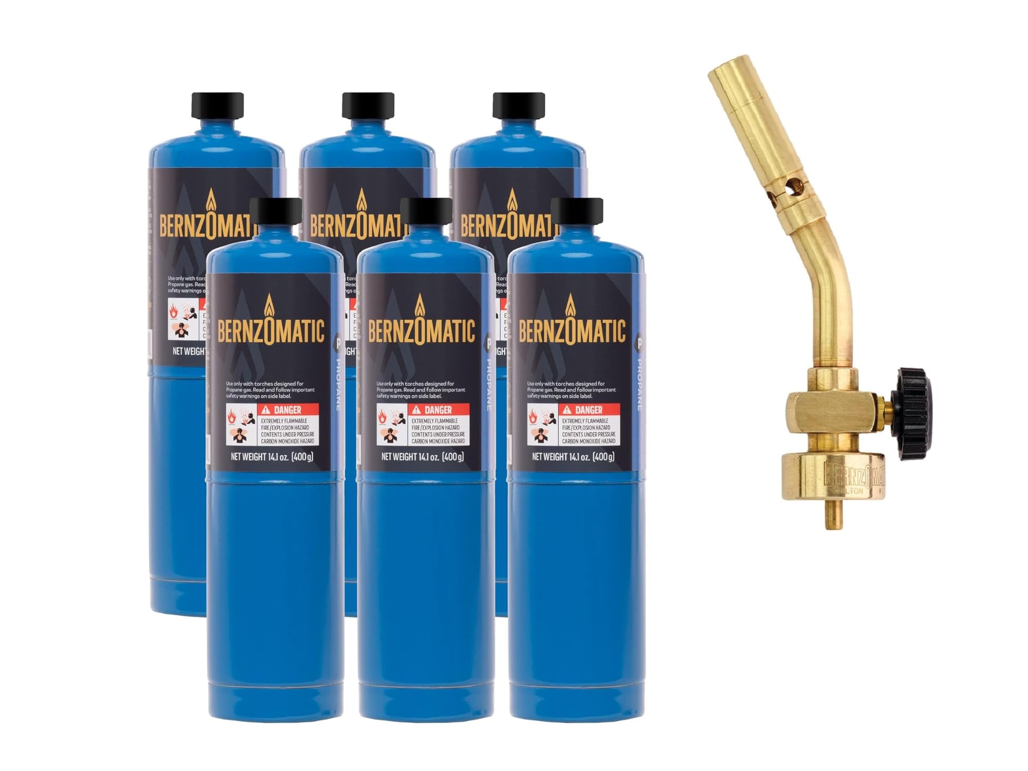BernzOmatic Basic Use UL2317 Brass Pencil Flame Propane Torch Head (UL2317 Torch + 6 Bottles Propane)