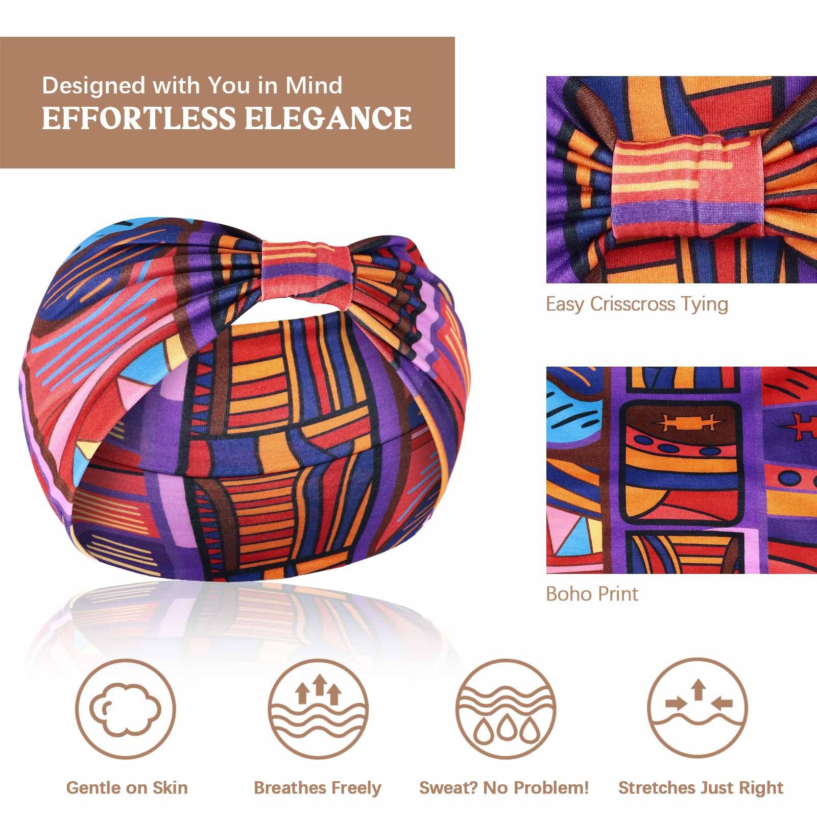 Kabwea 6 Piece Boho Ladies' Headbands, Wide Headbands for Women Knotted, Non-slip Headbands, Turban Headbands, Elastic Hair Cloth - Image 3