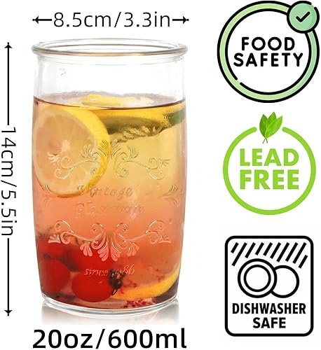 Miniatura 2 de Juego de 6 vasos vintage hechos a mano artesanal, cristalería transparente de 20 onzas para bebidas, cerveza, cócteles y bebidas