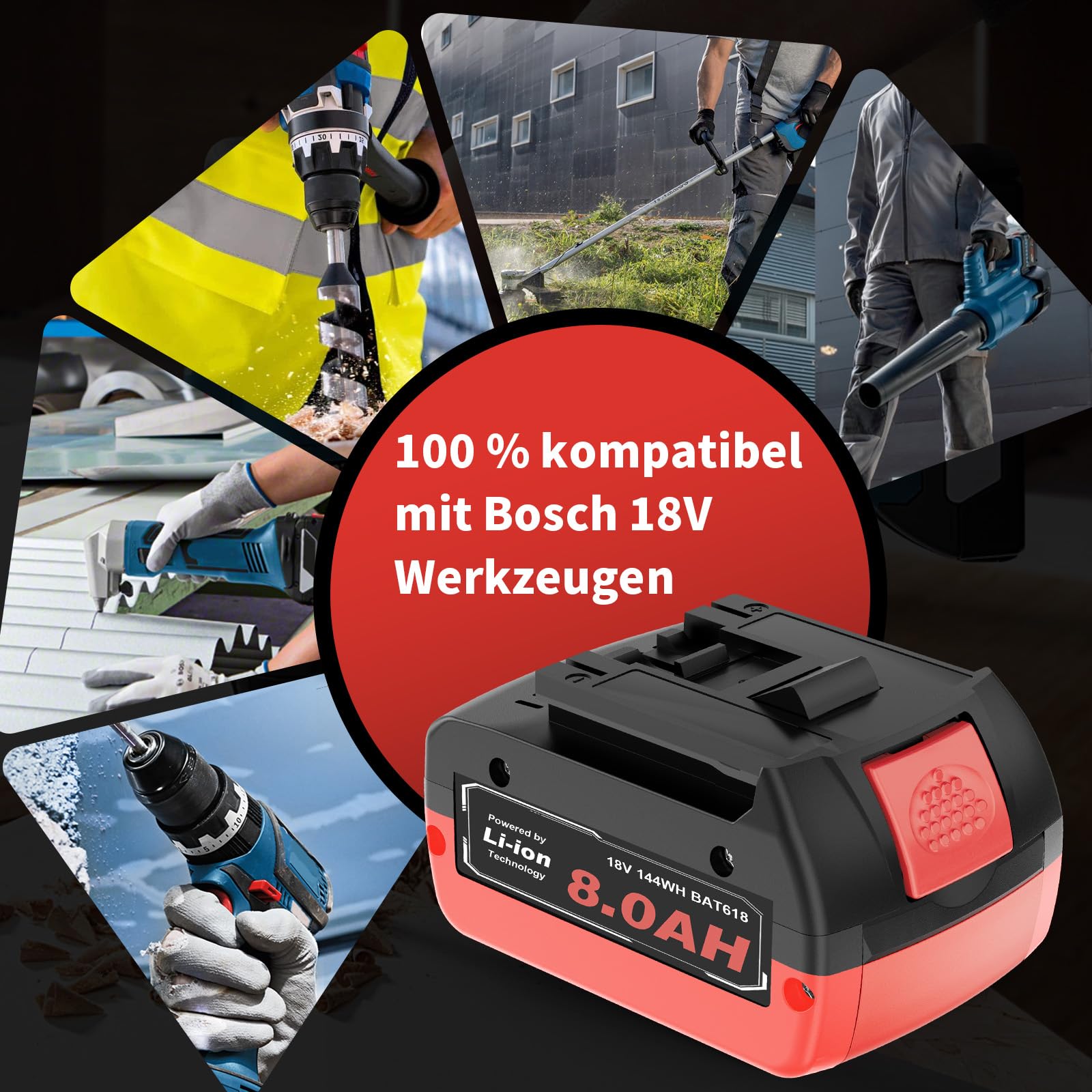 6X 18V 8000mAh Ersatzakku für Bosch 18V akku BAT618 GBA