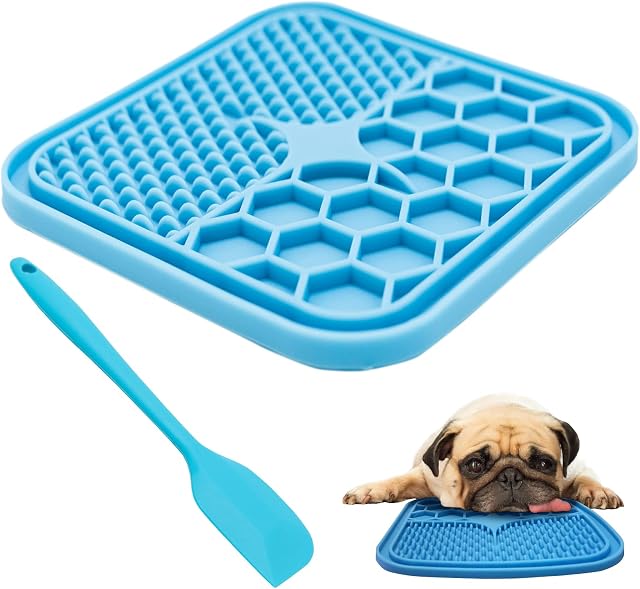 Lick Mat for Dogs 15x15CM : Suction cups on reverse for grooming : Slow Release Dog Feeder : Prevent Boredom