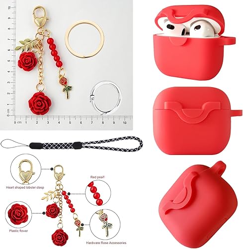 Miniatura 4 de Funda de bloqueo seguro para Airpods 3 con bonito cordón de llavero de flores, funda protectora de silicona para Airpods de 3 generación, para