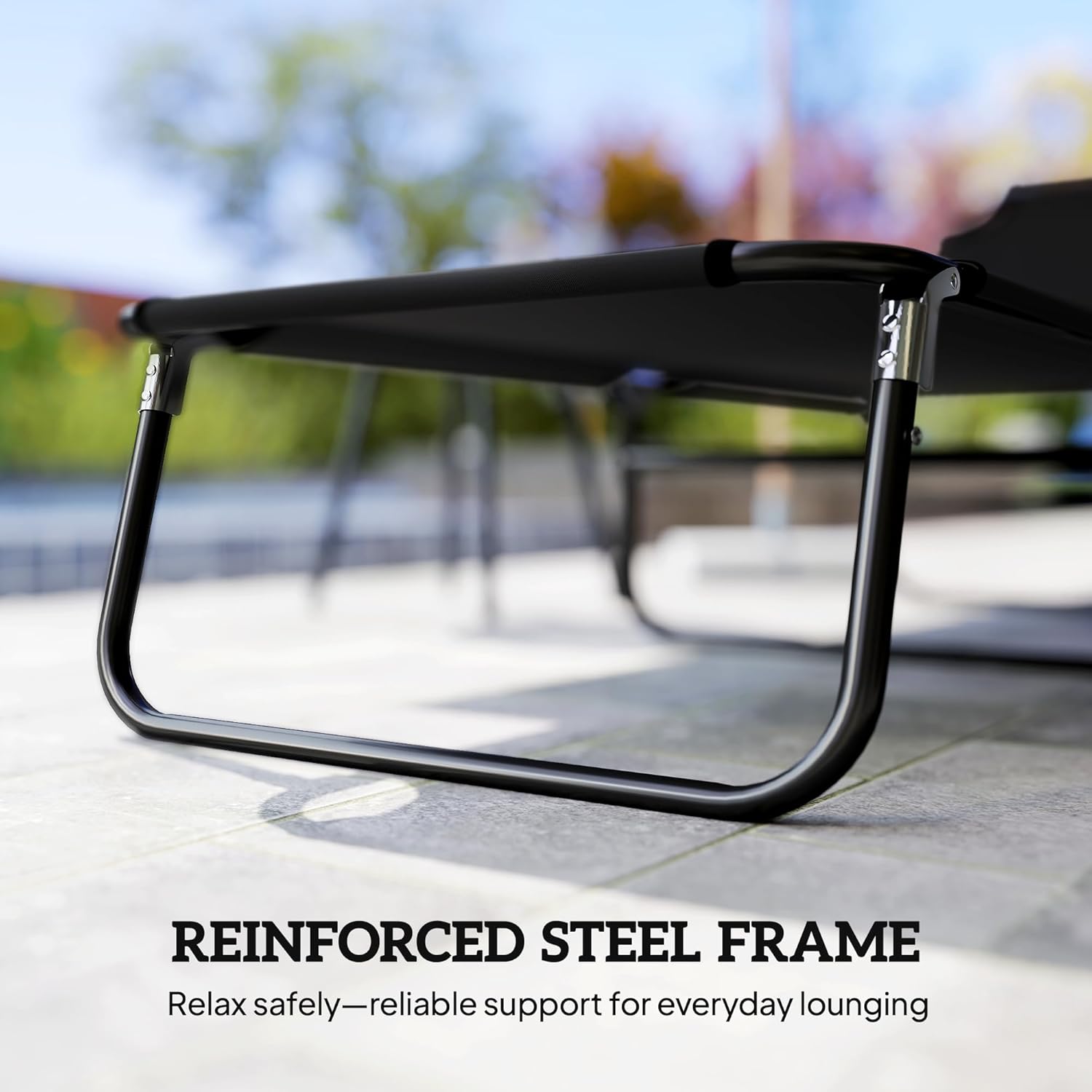 Outsunny Folding Chaise Lounge Pool Chairs, Outdoor Sun Tanning Chairs with 5-Level Reclining Back, Steel Frame for Beach, Yard, Patio, Black