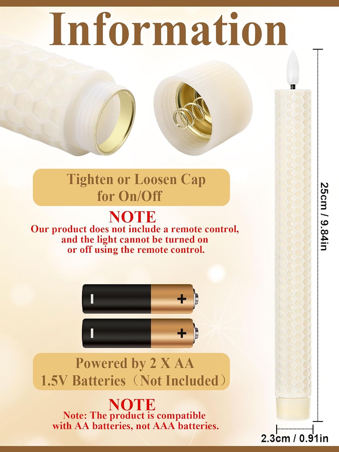 Treela 24 Pcs Flameless Taper Candles Battery Operated Bulk Fake Candles Light LED Candle Sticks Flickering Tapered for Easter Wedding Anniversary Decoration(Honeycomb,10 Inch,Ivory)