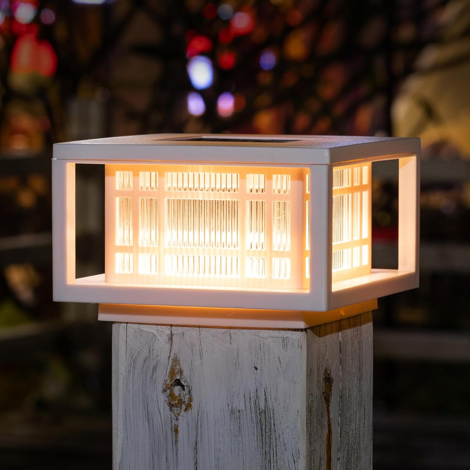 HUYIENO Solar Post Cap Lights Large Outdoor Deck Fence Post Lights 50Lumens Brightness Warm/Bright White Lighing Modes for 4x4 5x5 Vinyl Posts, 4x4 5x5 6x6 Wooden Posts (White, 1pk)