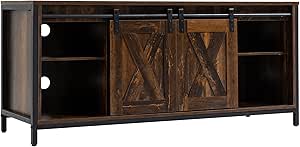 HOMCOM Industrial TV Stand for TVs up to 60", TV Console with Storage and 2 Sliding Barn Doors, Freestanding Entertainment Unit for Living Room, Bedroom, Brown