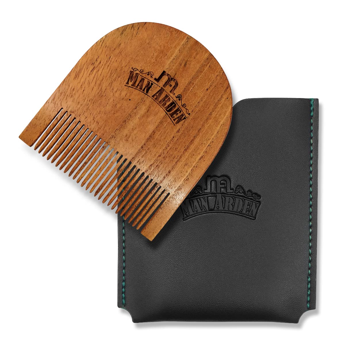Man Arden Peine de madera en forma de U Pure Neem con bolsa de cuero sintético de primera calidad