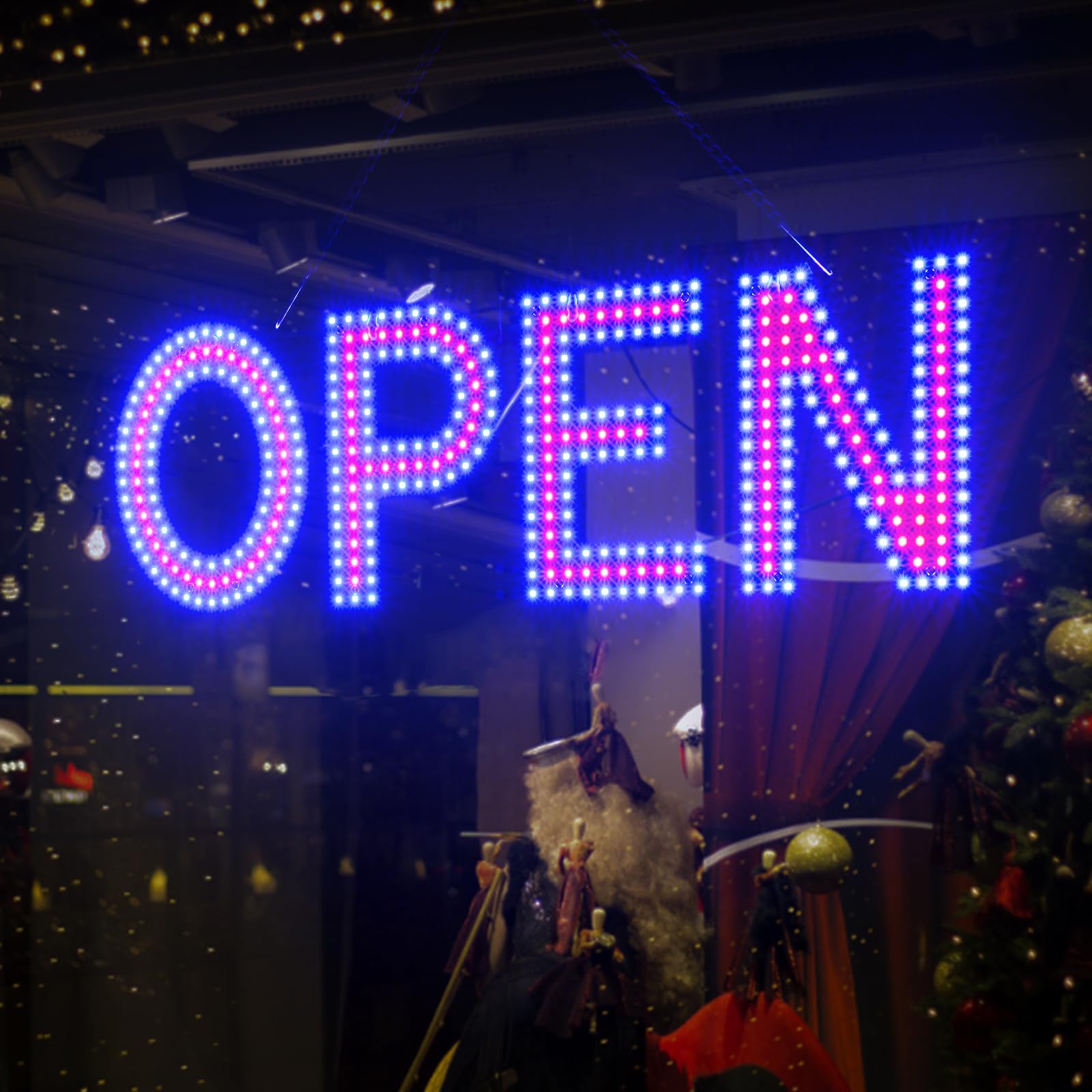 LED Open Sign for Business 22"Lx7"H with 10 Dimming Levels,3 Modes &amp; Adjustable Chain - Ultra Bright Storefront Signs for Window Glass Door Shop Retail Restaurant Salon(Red&amp;Blue)