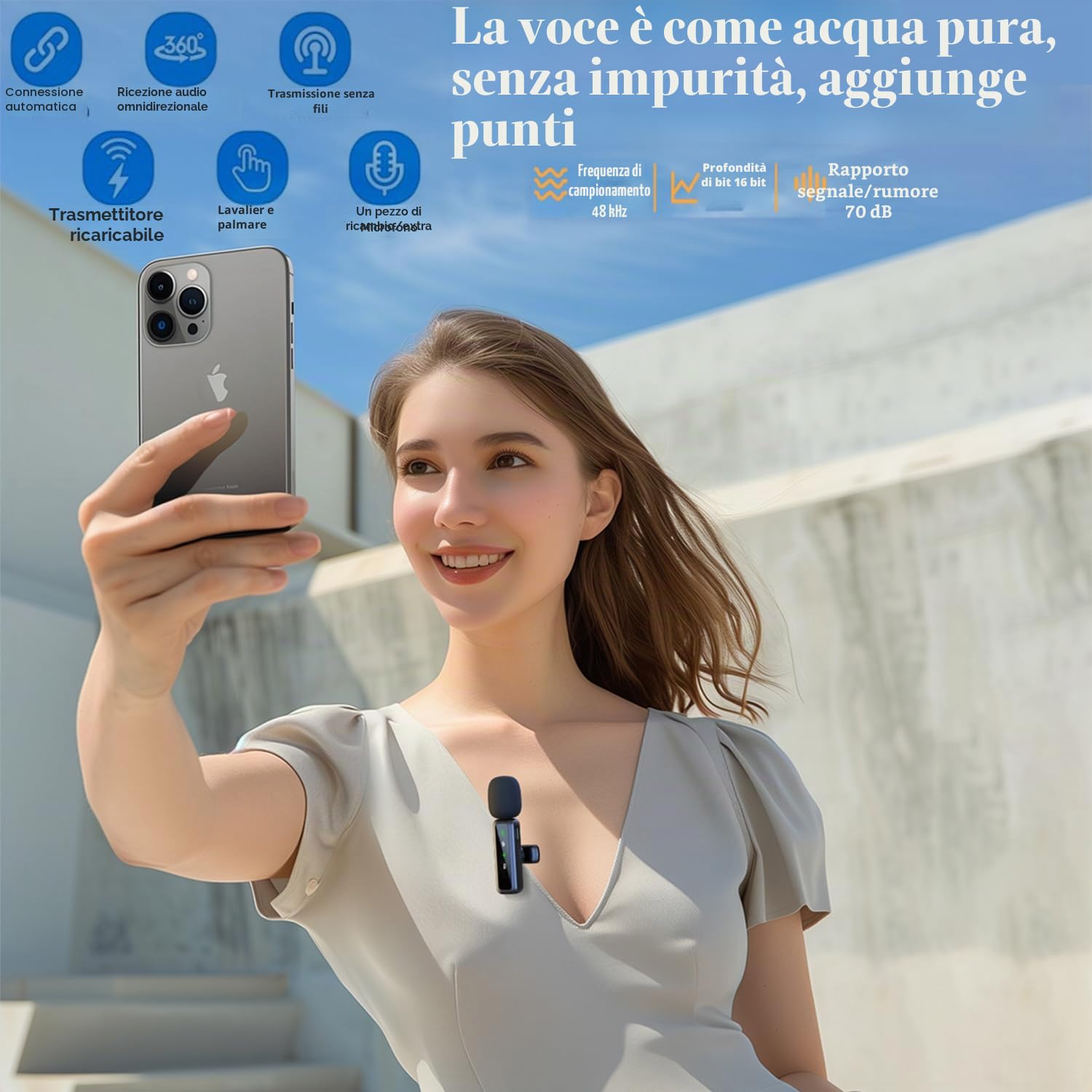 XIXIXIAXIA Microfono lavalier wireless per iPhone, Android, iPad, microfono Lavalier per Riduzione del Rumore per Registrazione Video, Live Steam, Intervista, YouTube, TikTok and Facebook Vlog