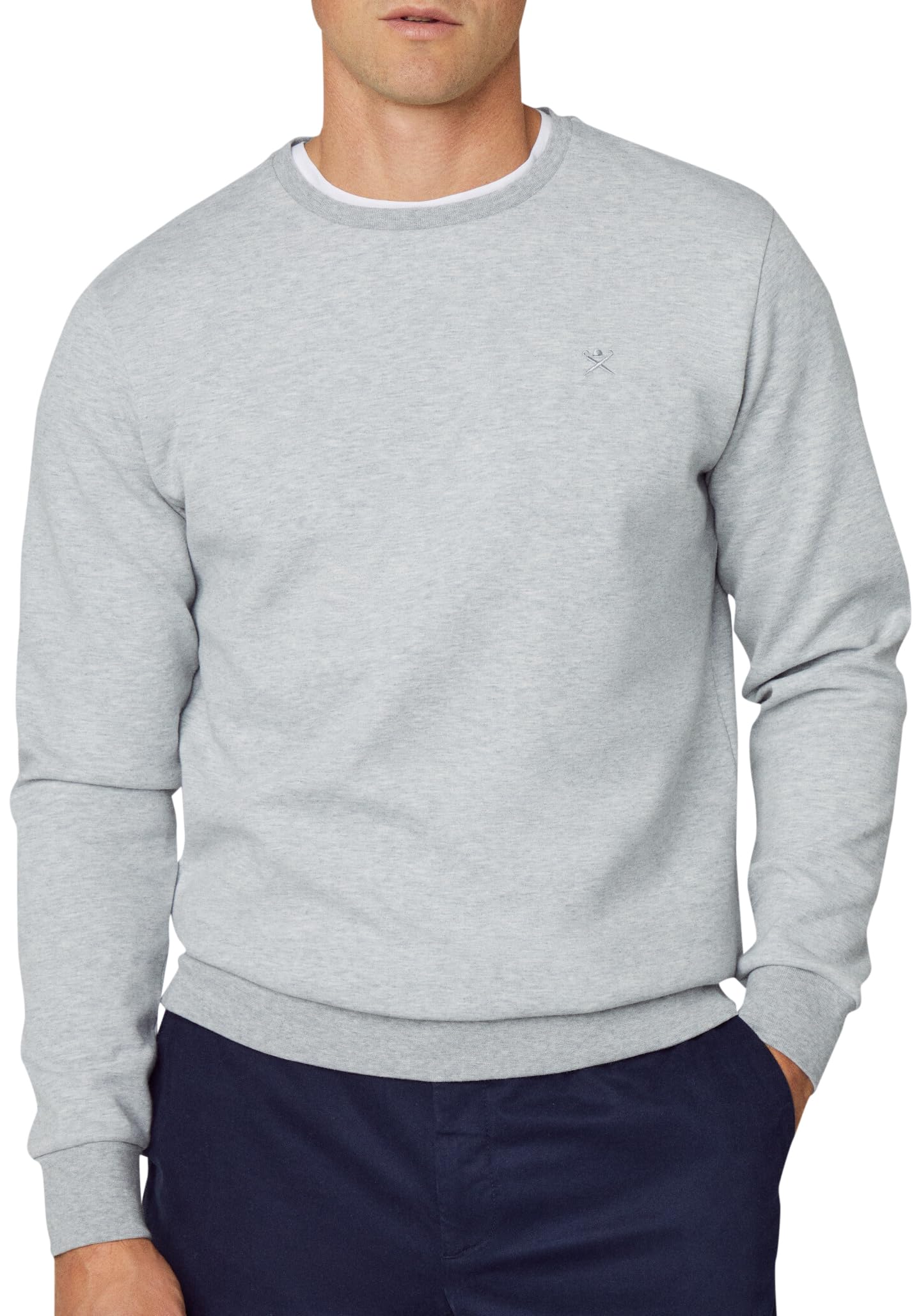 Hackett London Men's DOUBLE KNIT CREW, Grey (Light Grey Marl), XXL