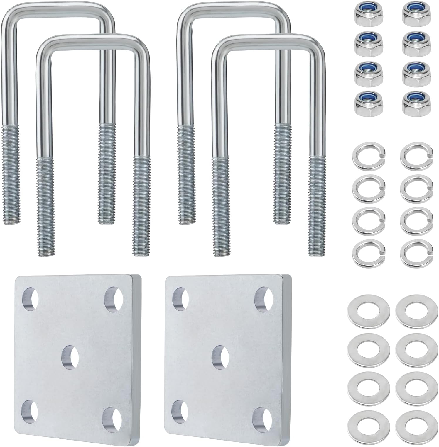Square U Bolt Kit for Boat Trailer Axle Leaf Springs, Trailer Leaf Spring U Bolts, for 2x2 Axle - 5 1/4" Long