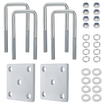 Square U Bolt Kit for Boat Trailer Axle Leaf Springs, Trailer Leaf Spring U Bolts, for 2x2 Axle - 5 1/4" Long
