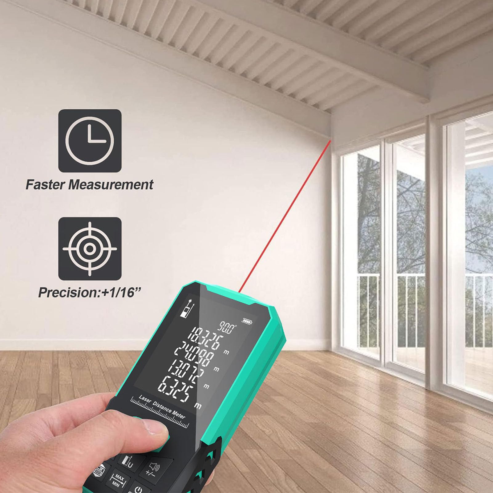 Medidor de Distancia láser Digital Alcance de 200 m - Herramienta de medición láser Multifuncional con Pantalla retroiluminada HD de 2,4 Pulgadas y Sensor de Nivel electrónico -