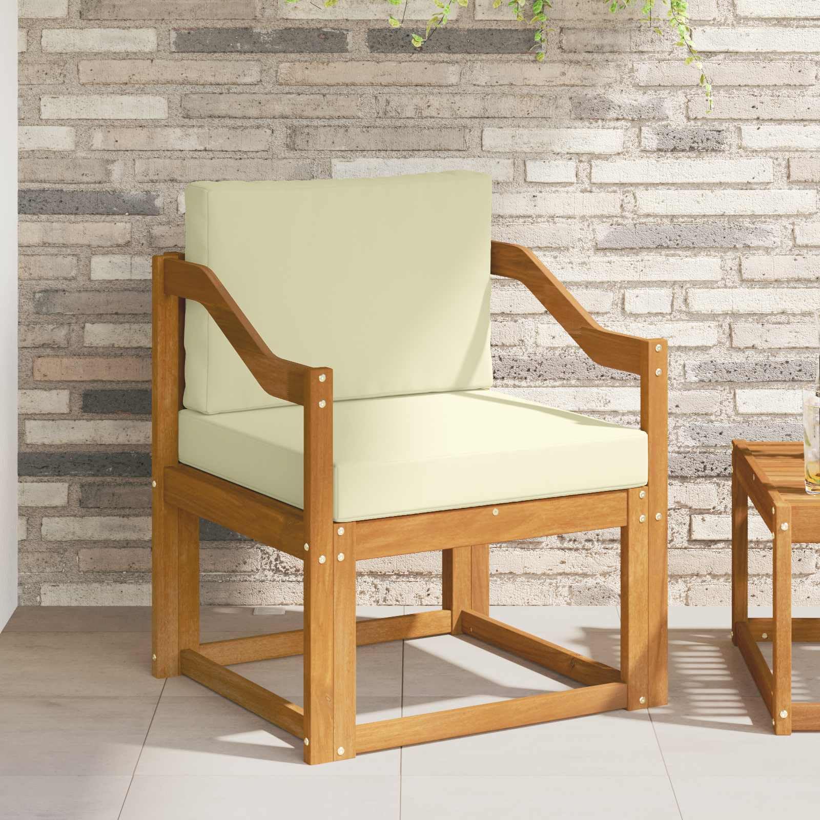 Set di mobili da giardino in legno di acacia massiccio e poliestere naturale, per esterni, balcone, terrazza, giardino, N