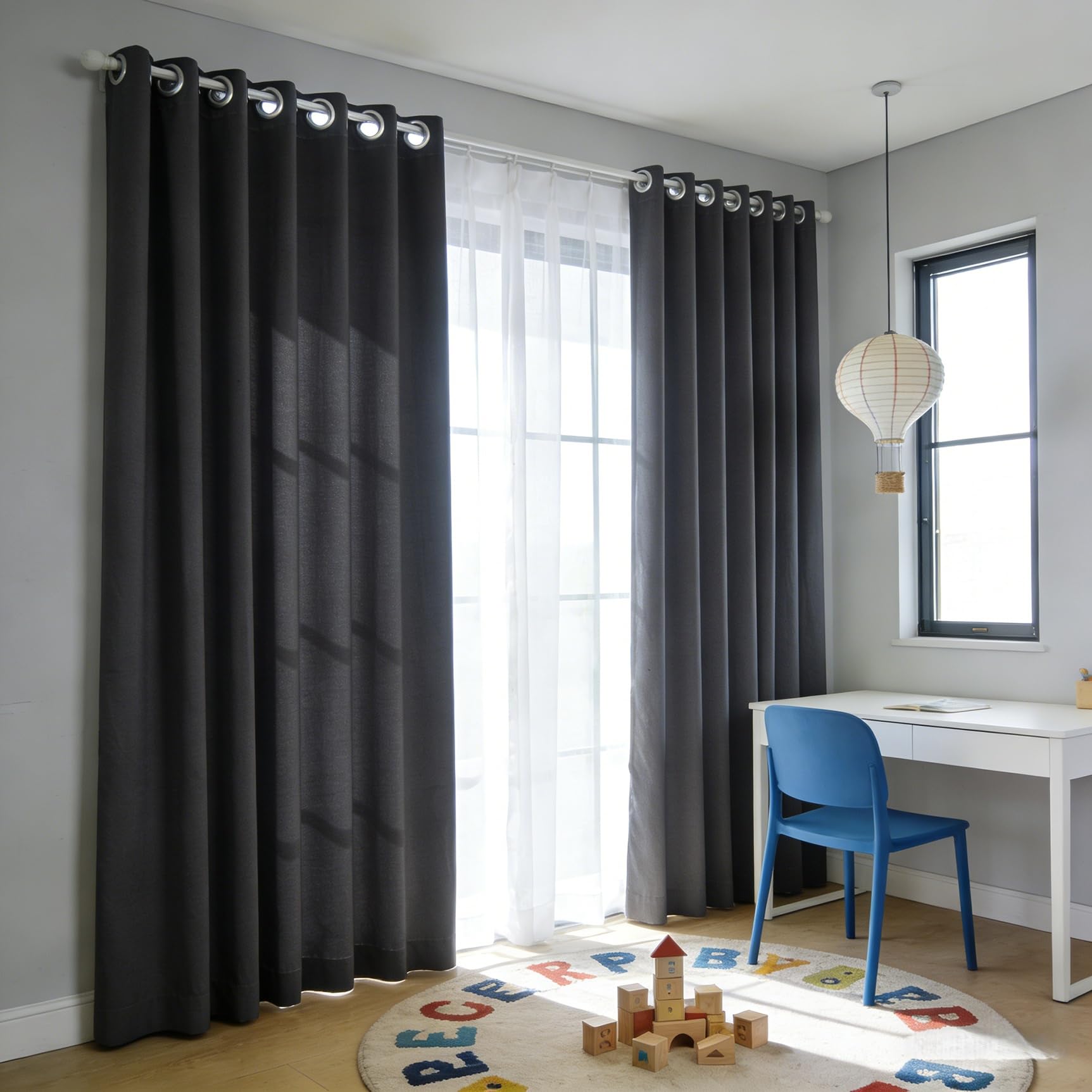 Rideaux occultants 120x156 cm gris foncé anti-froid et isolant thermique pour chambre