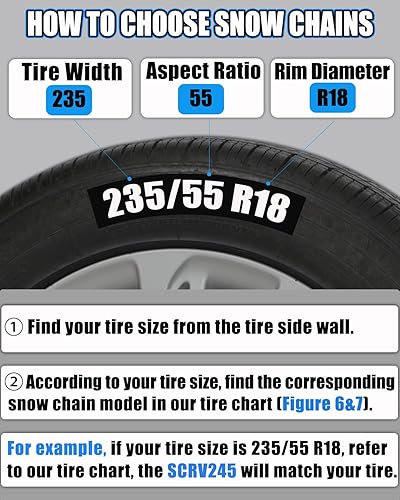 Miniatura 5 de Snow-Chains - Cadenas para neumáticos de fácil instalación, cadenas de nieve para neumáticos de servicio pesado de ajuste con un solo tirón para