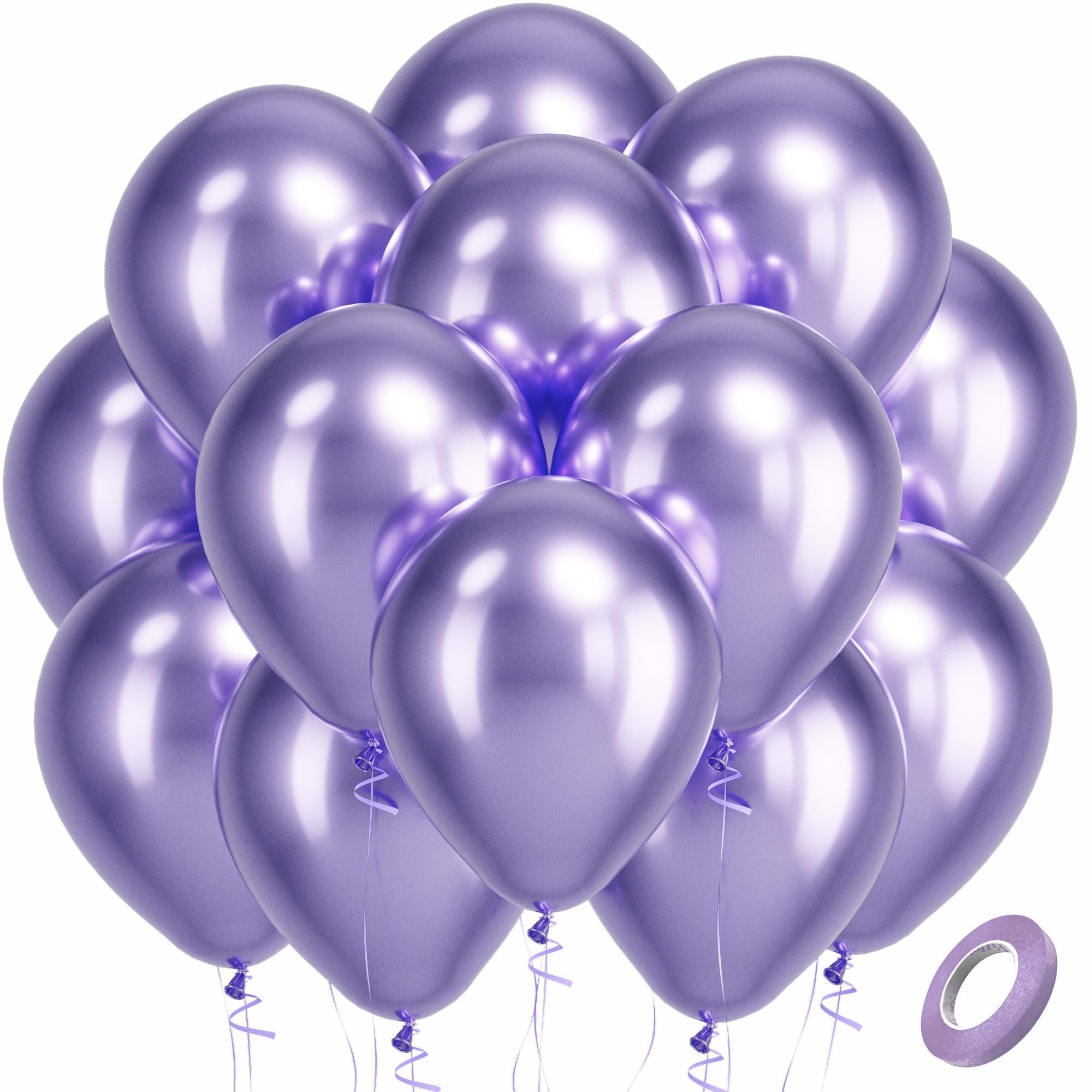 Bezente Metallic Purple Latex Round Helium Party Balloons 100 Pack 12 inch | Chrome Light Purple Lavender Lilac Balloons for Wedding Bachelorette Engagement Girl Butterfly Birthday Party Decorations