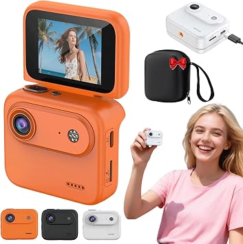 Action Camera 4K 360 for Vlogging and Cycling, Multi-Functional Flip Screen Camera, Compact Panoramic Action Camera for Immersive POV and Stable Adventure Recording Orange