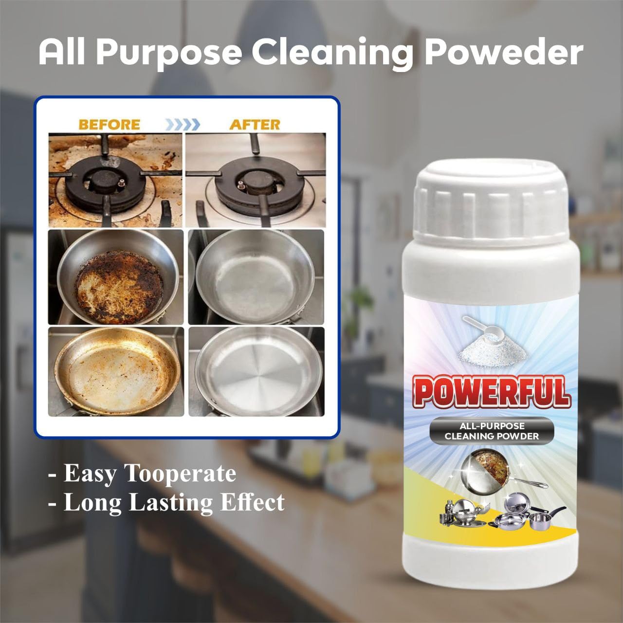 SCENTORA Foam Rust Remover Kitchen All-Purpose Cleaning Powder, All-Purpose Instant Kitchen Cleaning Powder, Clean Greasy Dirt Kitchenware Kitchen Cleaner (2) 3