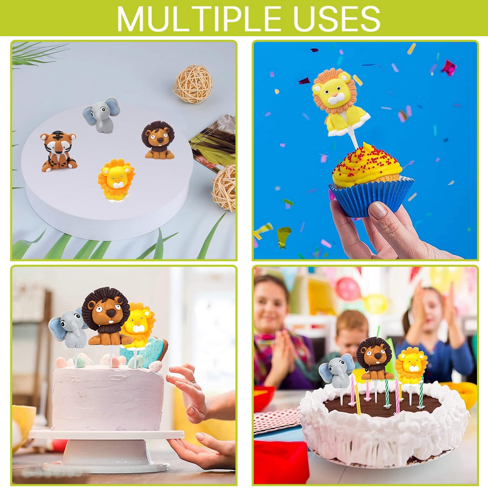 Dschungel-Tier Kuchen Topper Set – 7-teilig, Mit Löwe, Giraffe, Elefant & Blättern | Wiederverwendbar, Für Kindergeburtstage & Dschungel-Partys
