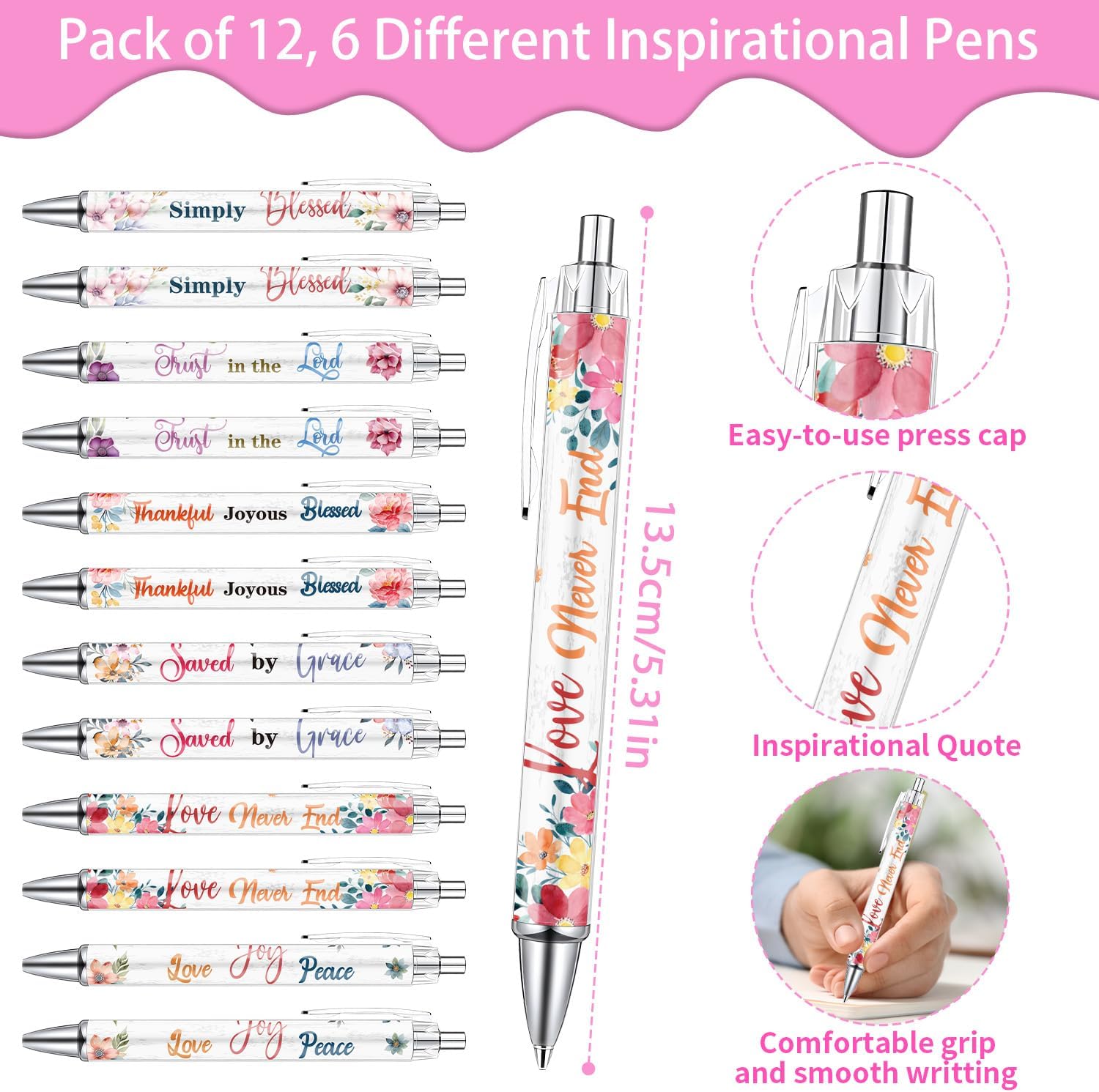 Christian Inspirational Gifts Bulk - 24PCS Bible Verse Pens Scripture Notebooks Floral Motivational Ballpoint Pens Set Positive Religious Easter Gift for Women Men Church Sunday School Teacher - Image 2