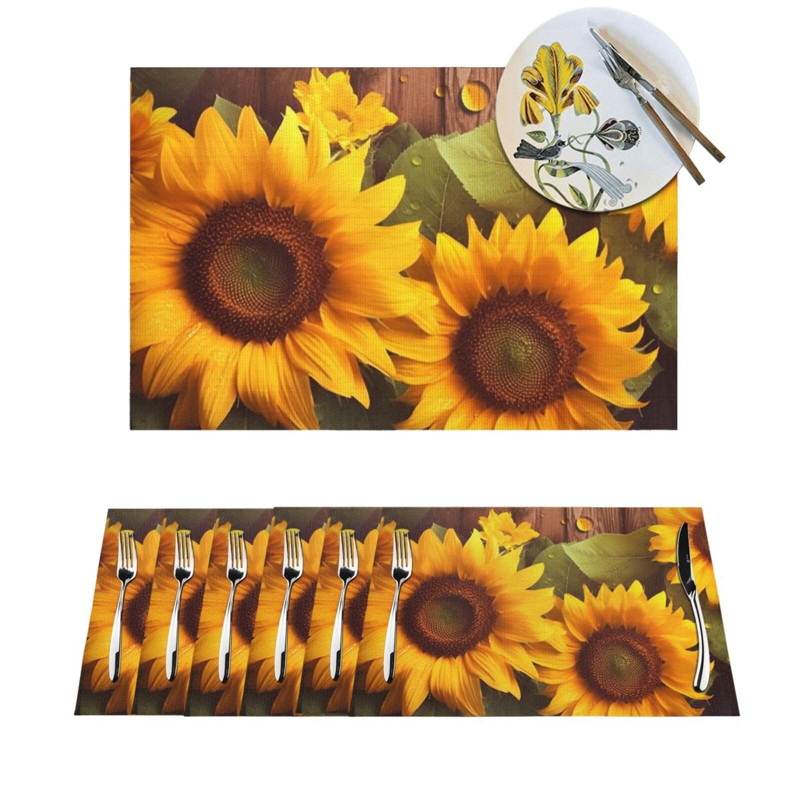 Set de table thermorésistant et antidérapant lavable motif tournesol x4