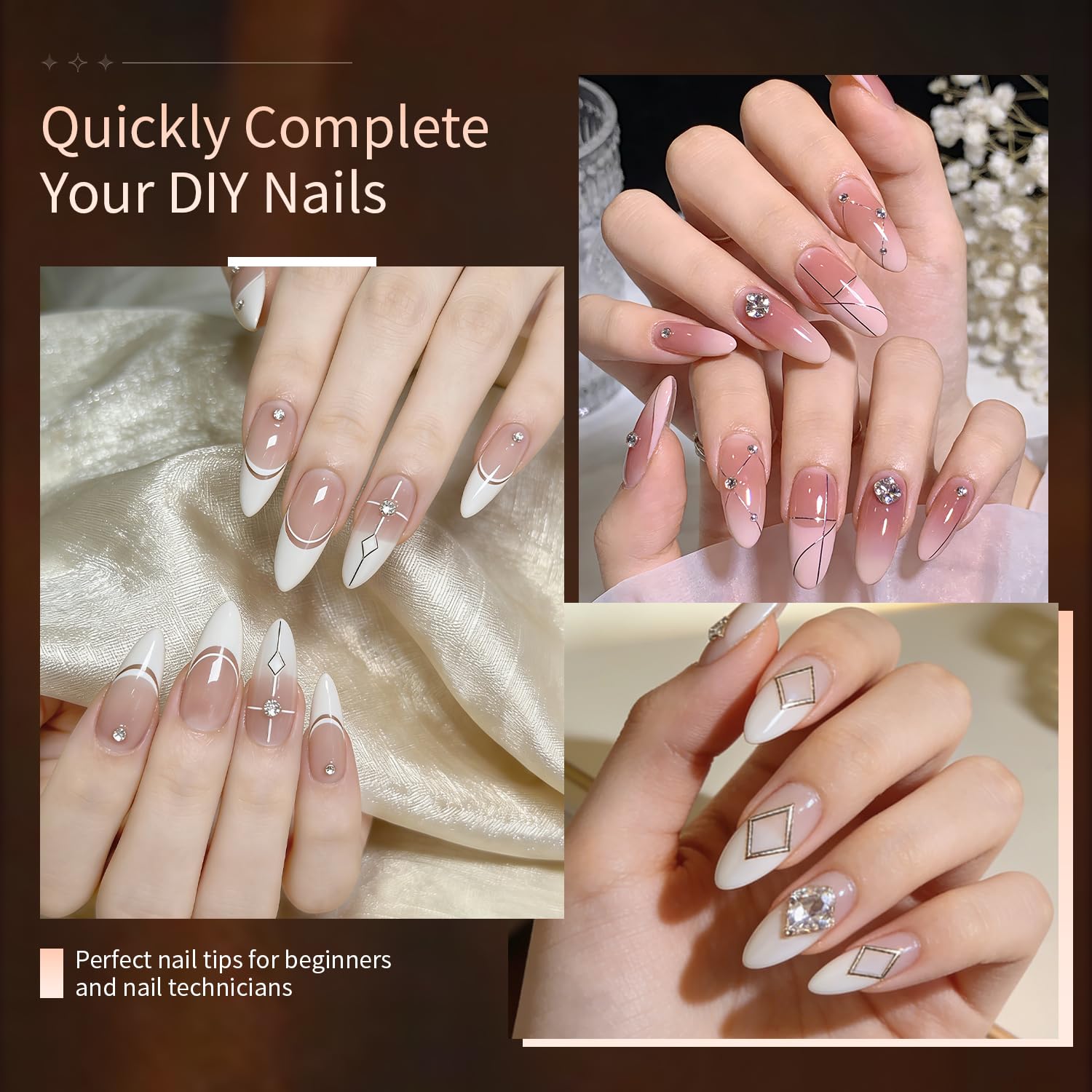 JODSONE Almond Nail Tips 224Pcs Soft Nail Gel Tips Pre-Shaped Acrylic Fake Nails Full Cover Clear Gelly Press on Flase Nail Tips for Extension Nail Manicure Home DIY 14 Sizes