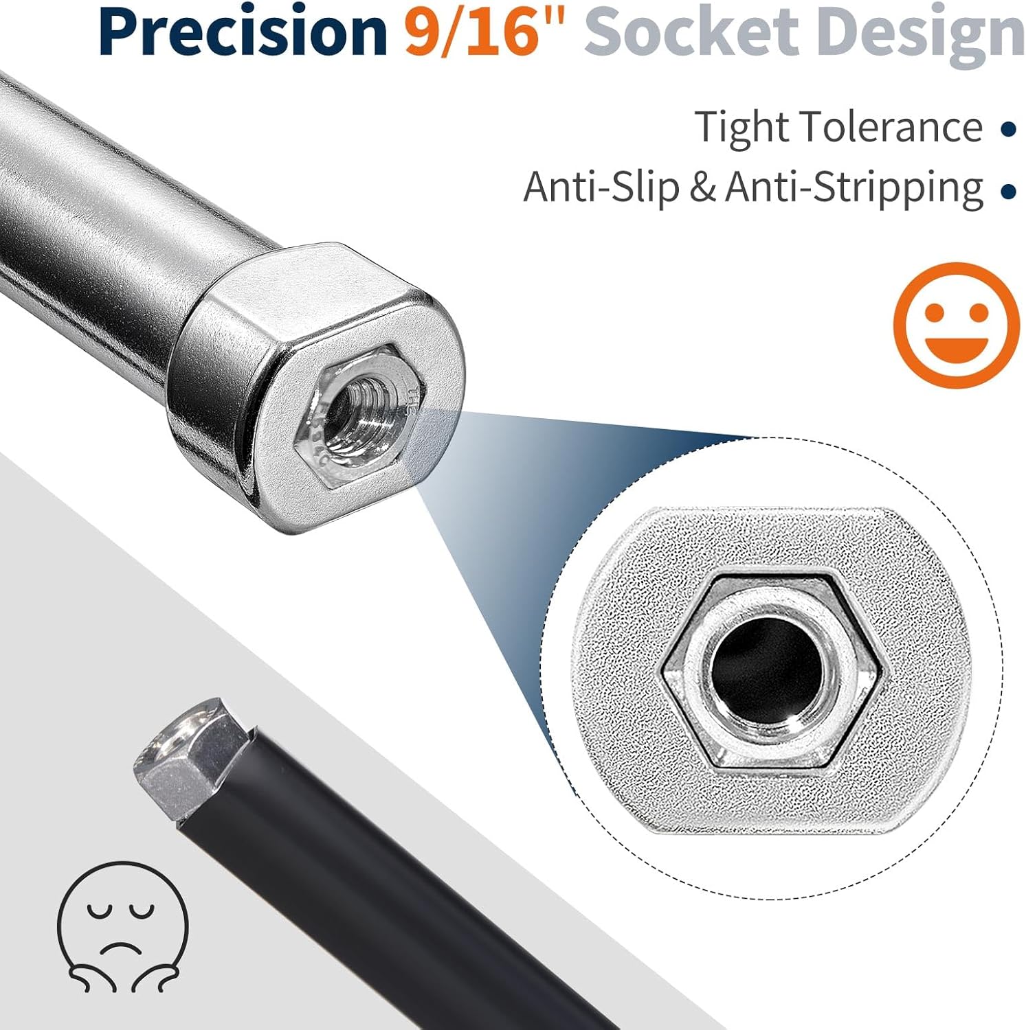 12inch 42CRMO 9/16" Power Nut Driver Nut Runner Hollow Socket,1/2" Hex Shank, Long Bolt and Ductwork Power Nut Driver for Overhead Fastening Operations