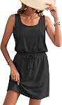 WNEEDU Womens Summer Dress 2026 Sleeveless Sundresses Drawstring Waist Casual Beach Dresses with Pockets