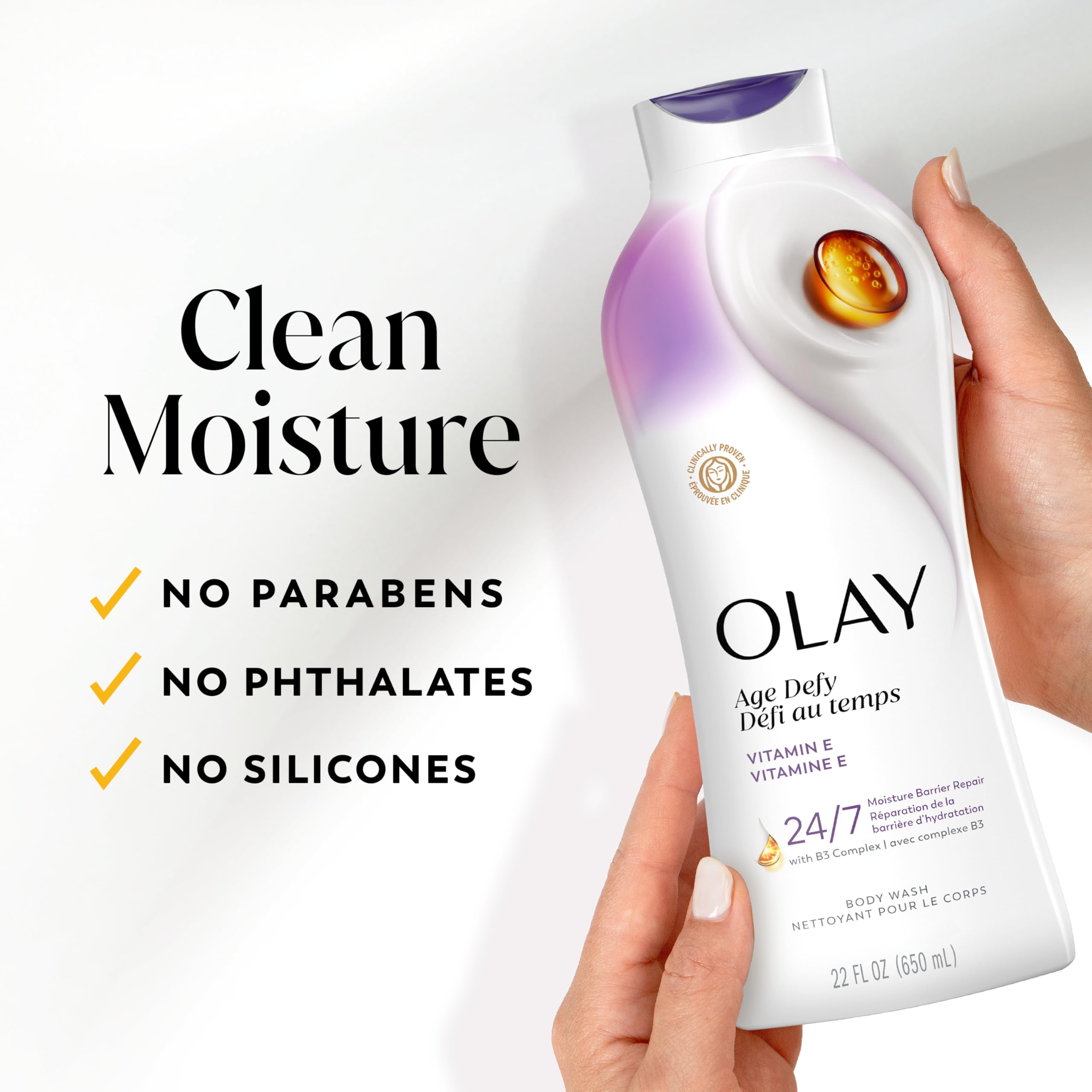 Olay Age Defying Body Wash with Vitamin E & B3 Complex, 22 Fl Oz (Pack of 4) for Moisturizing