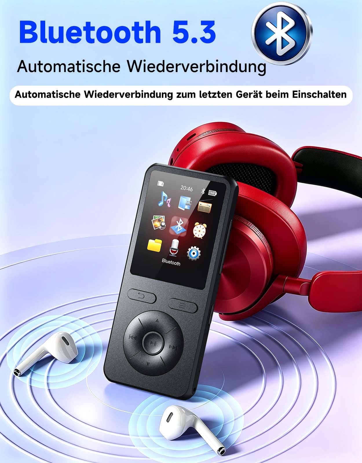 64GB MP3 Player Bluetooth 5.3,mit Lautsprecher,physische Tasten,Ultraleicht