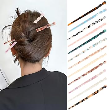 Hair Sticks 12 Pieces Acetate Tortoise Shell French Hair Pin Chinese Hair Sticks Chopsticks for Styling for Women Girls