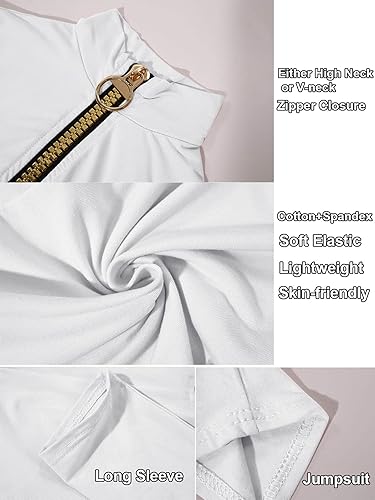 Vista 5 de ECHOINE Enterizos sexys para mujeres de manga larga, cuello en V, cremallera, casuales, de una pieza, rompers bodycon, conjuntos ajustados