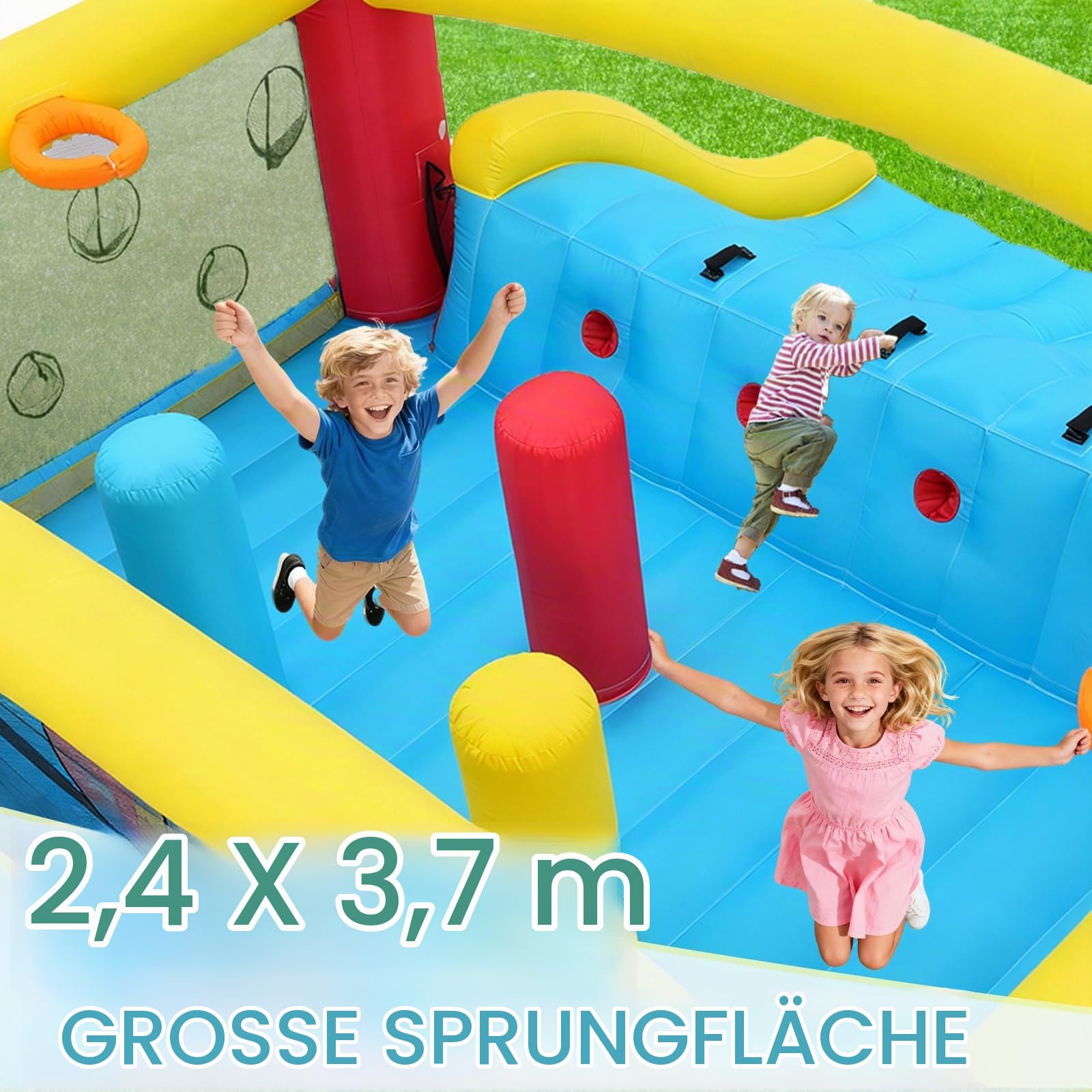 Hüpfburg für Kinder von 8-12 Jahren, 4,1 x 4,1 m, für drinnen und draußen, mit Gebläse, Weltraum-Hüpfburg für Partys und den Garten