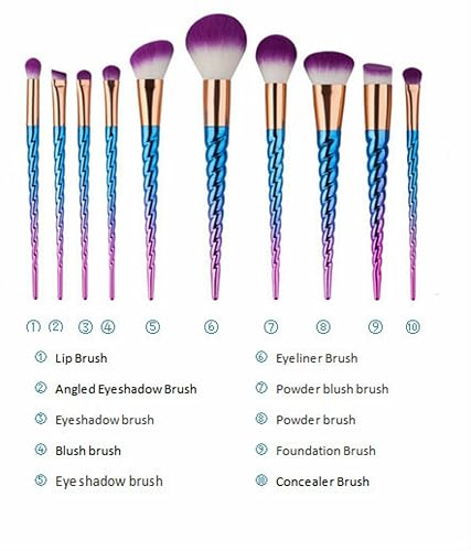 Miniatura 2 de Juego de 10 brochas de maquillaje de sirena Boniss, con bolsa, de nailon, para maquillaje, base, polvo, sombra de ojos, delineador de ojos, mezcla,