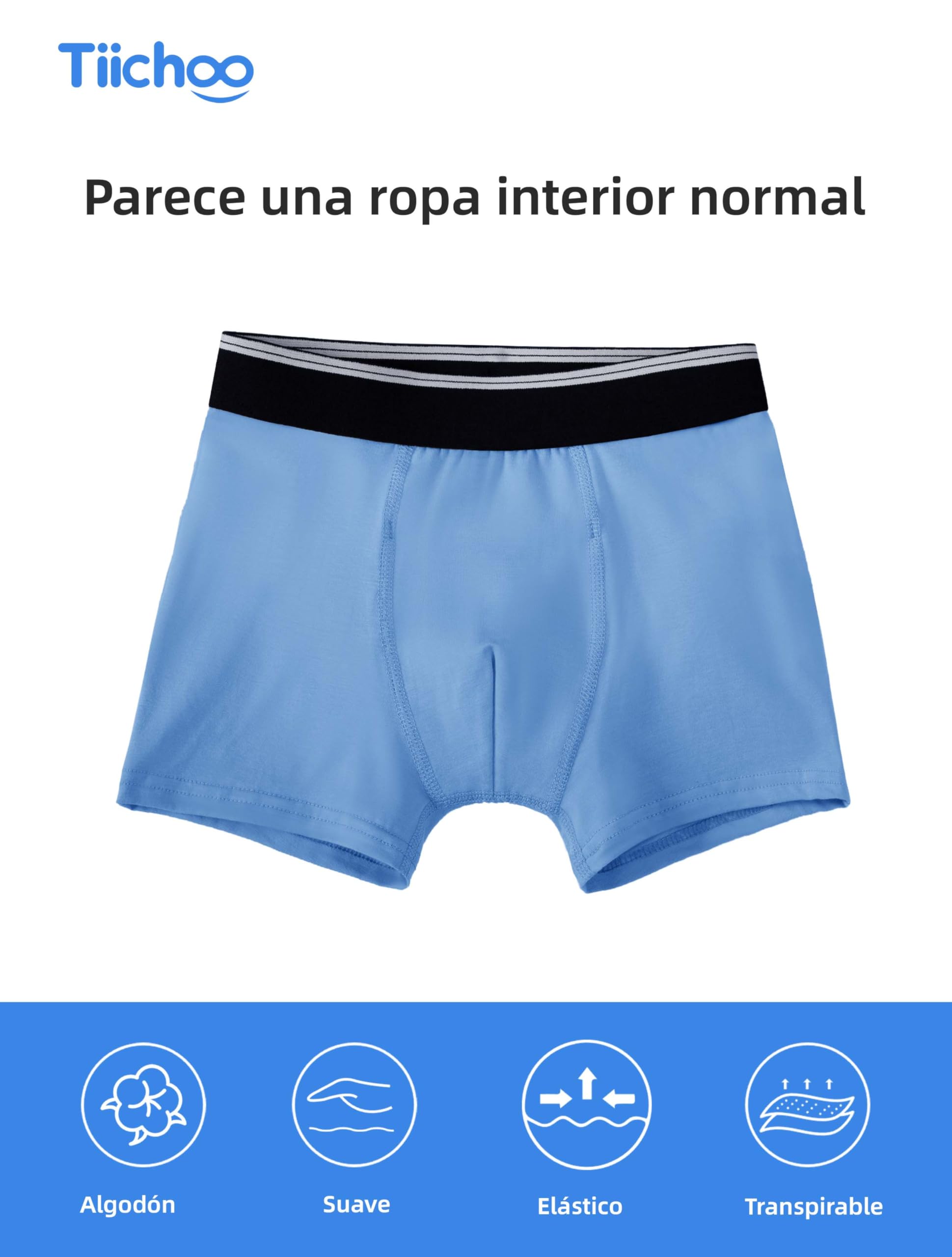 TIICHOO Calzoncillos Absorbentes Niño Boxer Incontinencia Urinaria Lavable Bragas Incontinencia Niño Pack de 5