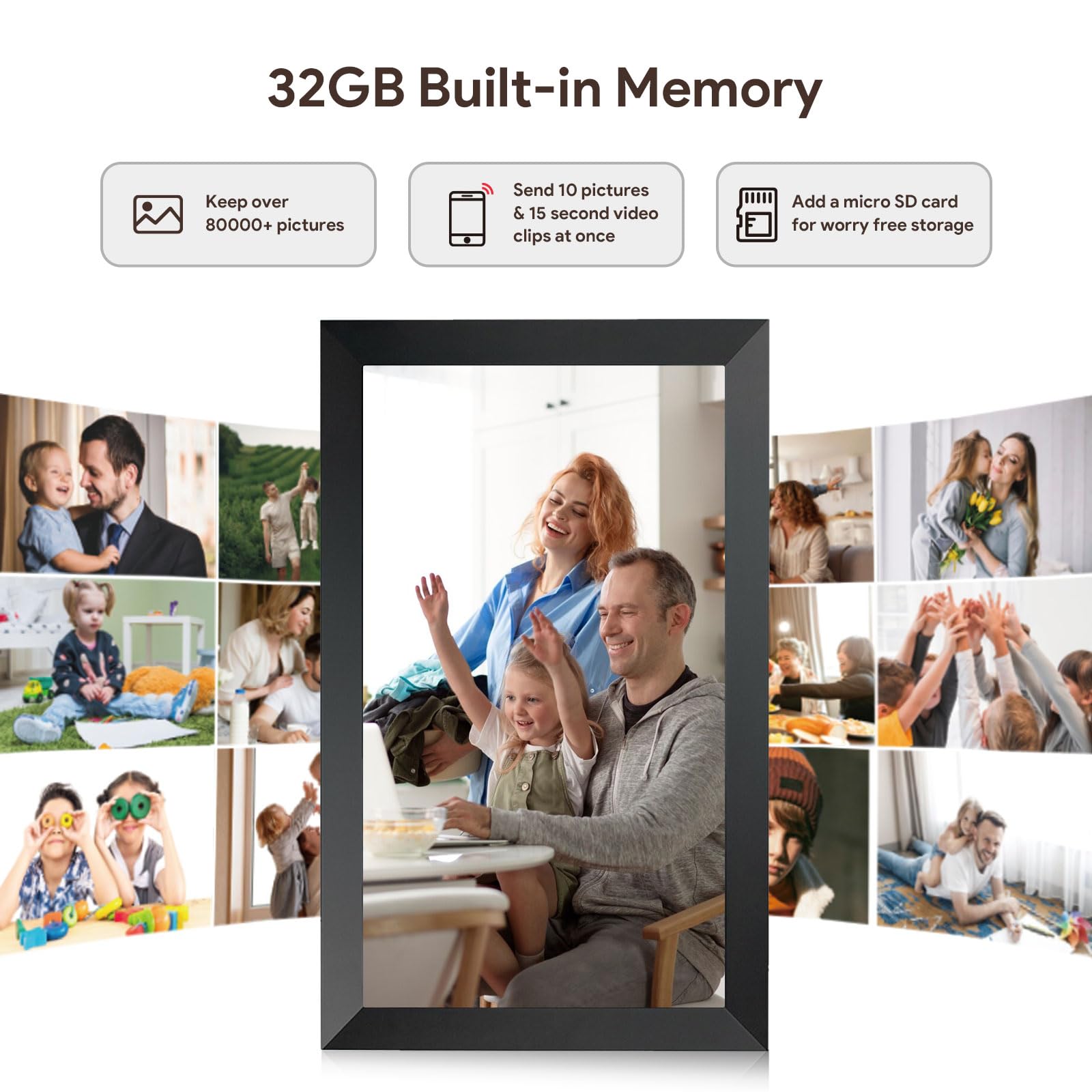 Frameo WLAN Digitaler Bilderrahmen 15,6 Zoll, 1920x1080 FHD IPS Touchscreen Smart Fotorahmen,Elektronischer Fotorahmen Groß mit 32GB,Automatische Drehung,Teilen von Bildern, Videos,Wandmontage Möglich