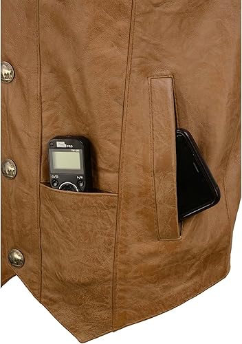 Miniatura 6 de Milwaukee Leather LKM3702 - Chaleco de cuero con cuello en V para hombre, estilo occidental, con cierre clásico de broches de presión