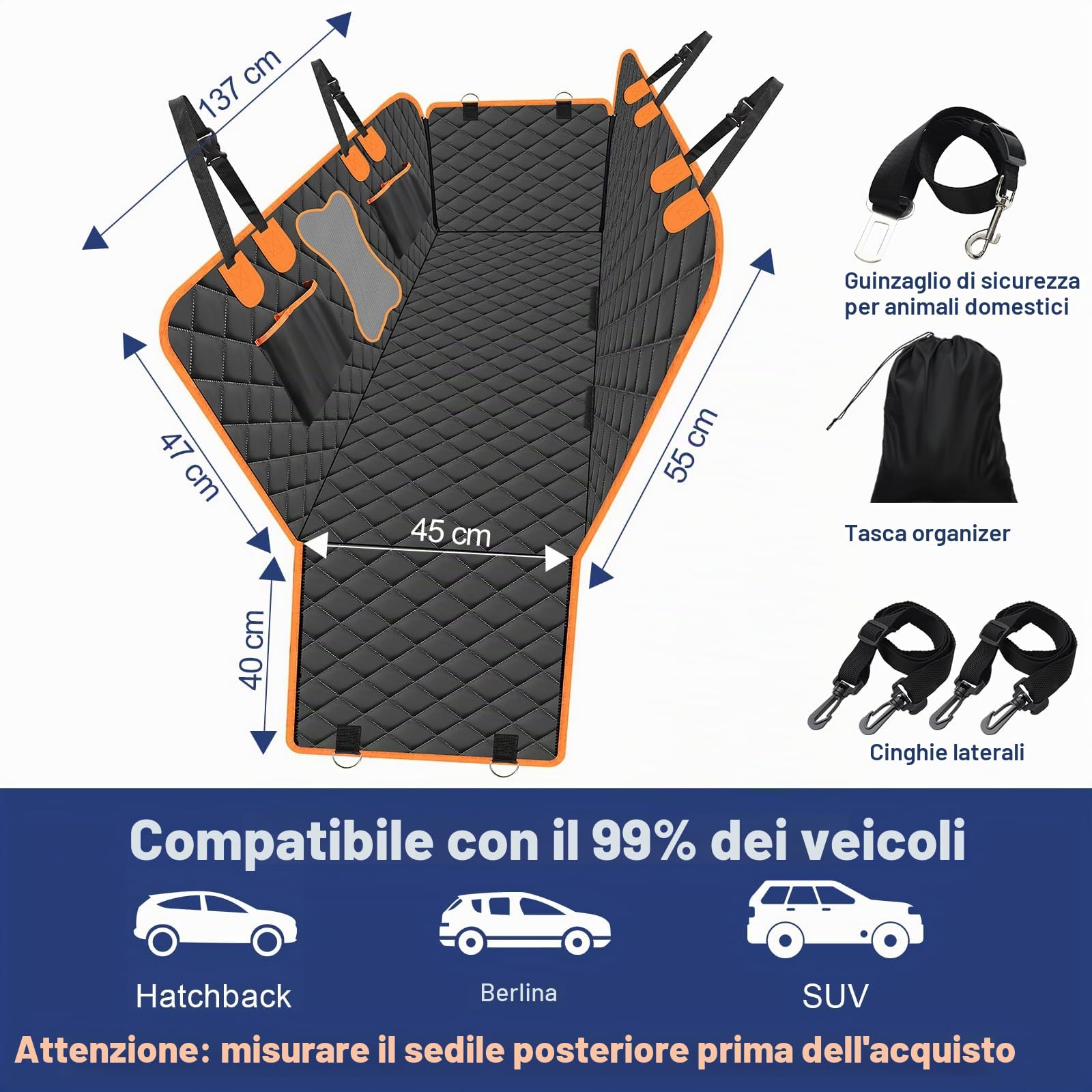 Vortix Coprisedile Auto Per Cani – Il Miglior Compagno Di Viaggio, Ti Consente Di Lavare L'auto Meno Spesso E Protegge Gli Interni Dell'auto Da Macchie, Graffi E Peli Di Animali Domestici