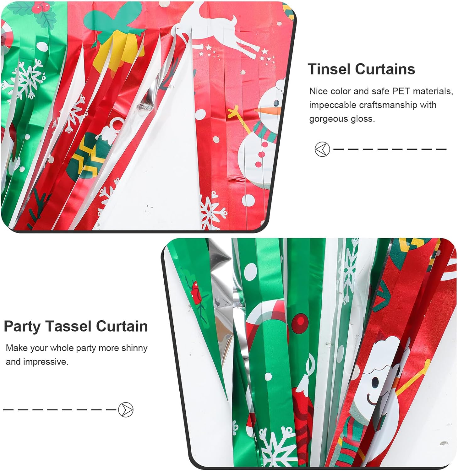 2pcs Christmas Party Foil Fringe Curtains 1x2m Tinsel Streamers Doorway Decorations for Holiday Backdrop and Event Supplies