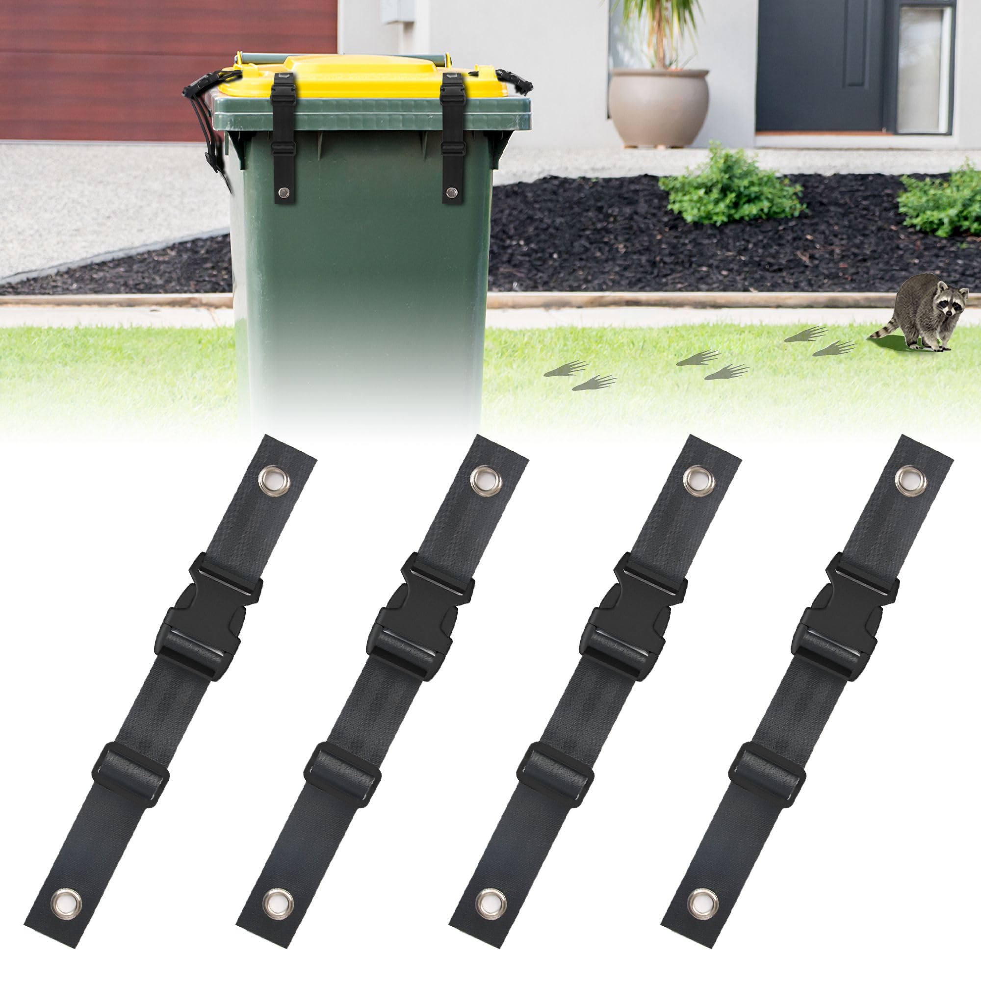 Gadgetzan4 Pcs Trash Can Locks for Animals,Garbage Can Locks for Animals with Adjustable Trash Can Straps and Plastic Buckle,Trash Can Lid Lock Outdoor Keep Raccoon and Bear Out of Trash Bin