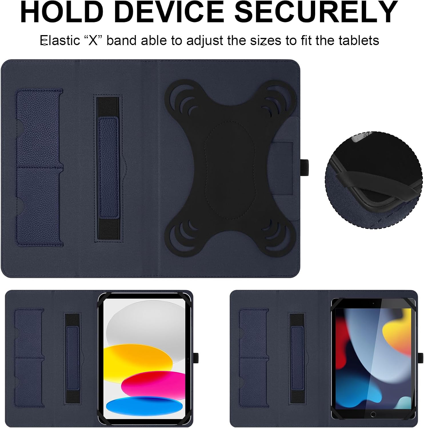 Universal 9-10.1 Inch Tablet Case, Universal case for 10.1 Inch Android Tablet,Protective Folio Stand Android Case for 9 10 10.1 10.2 10.5 Inch Tablet with Hand Strap and Cards Slots,Navy Blue thumbnail