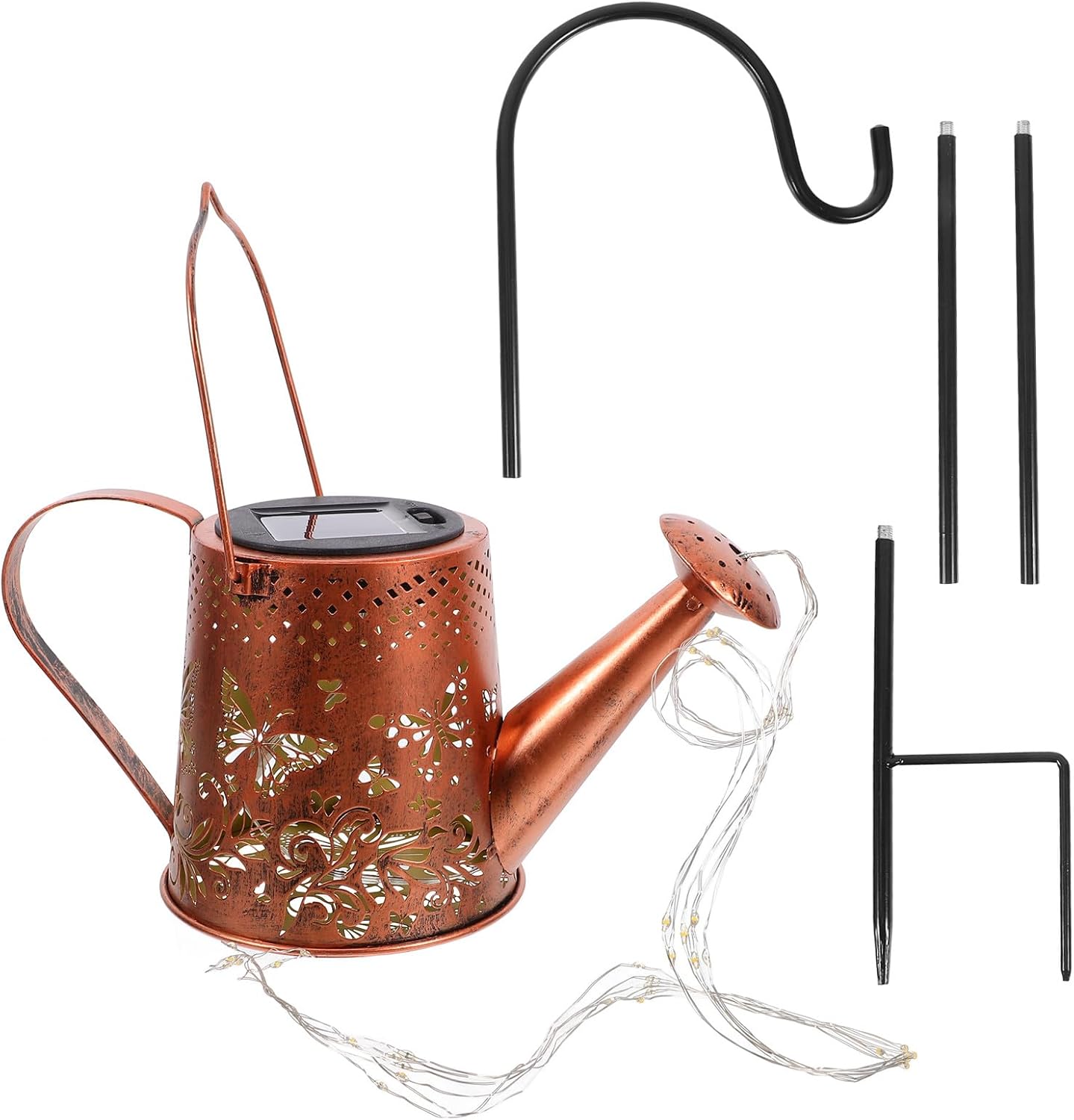 Kettle Solar Garden Light Butterfly Projection with S-Shaped Hook and Watering Can Design, Outdoor Yard Landscape Lighting for Patio and Garden Decor