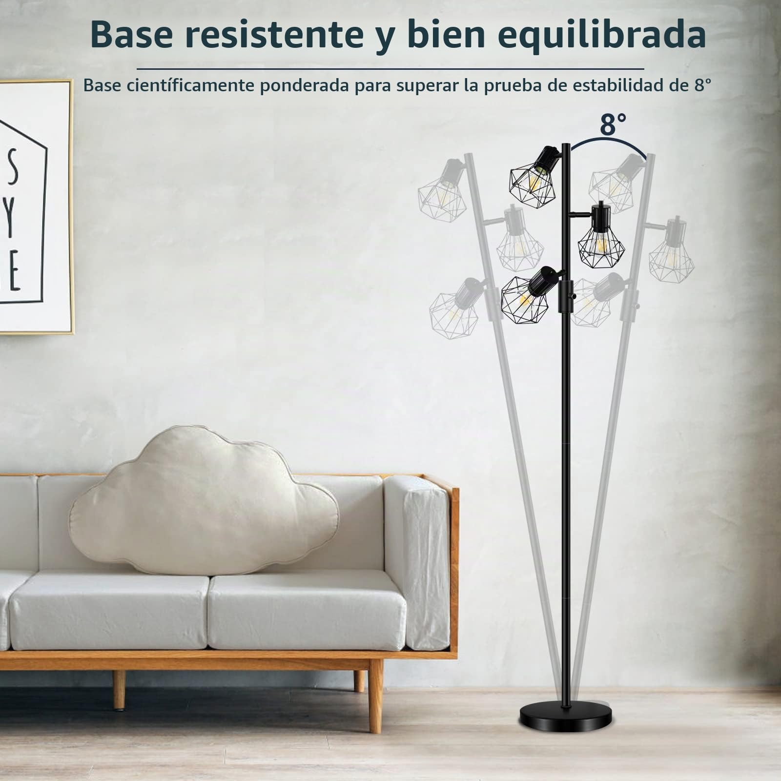 HiBay Lampara de Pie LED Regulable Industrial,Lámpara de Pie Estilo Diamante con 3x8W E27 Bombilla 800LM Lámpara de Pie Negra Lámpara de Lectura para Salon,Dormitorio,Oficina