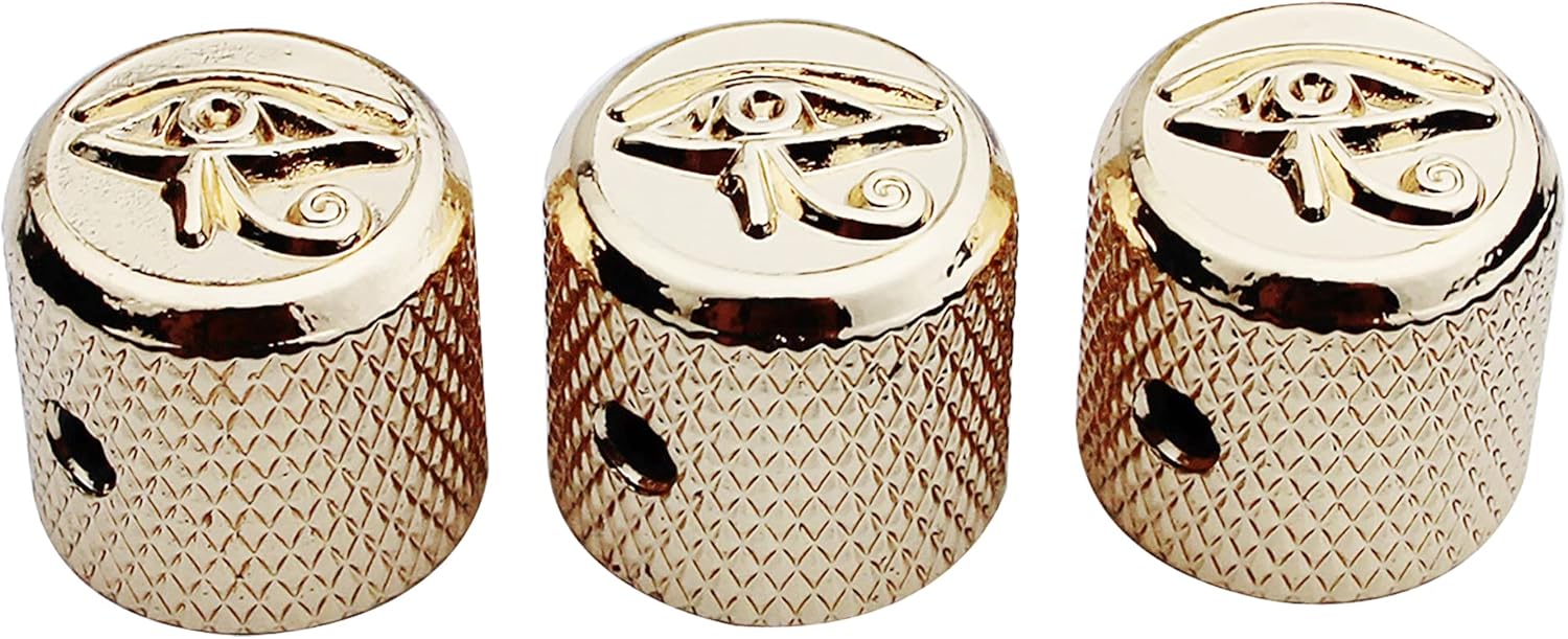 Guyker Guitar Bass Potentiometer Control Knobs with 6mm Dia. Shaft Pots - Zinc Alloy Eye of Horus Style Top Dome Speed Tone Volume Knob Replacement for Electric Guitar or Precision Bass - Gold, 3 PACK