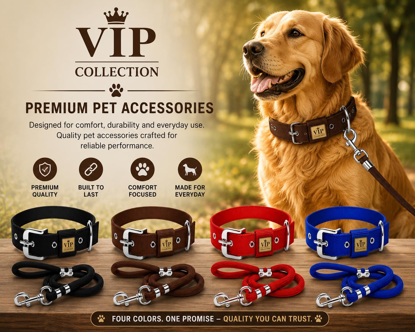 VIPCOLLECTION Dog Collar & Rope Leash Set Adjustable Comfortable for Training Walking and Running for All Breeds. Also Offer Secure Control (Extra Large, Blue), 5 Feet 4