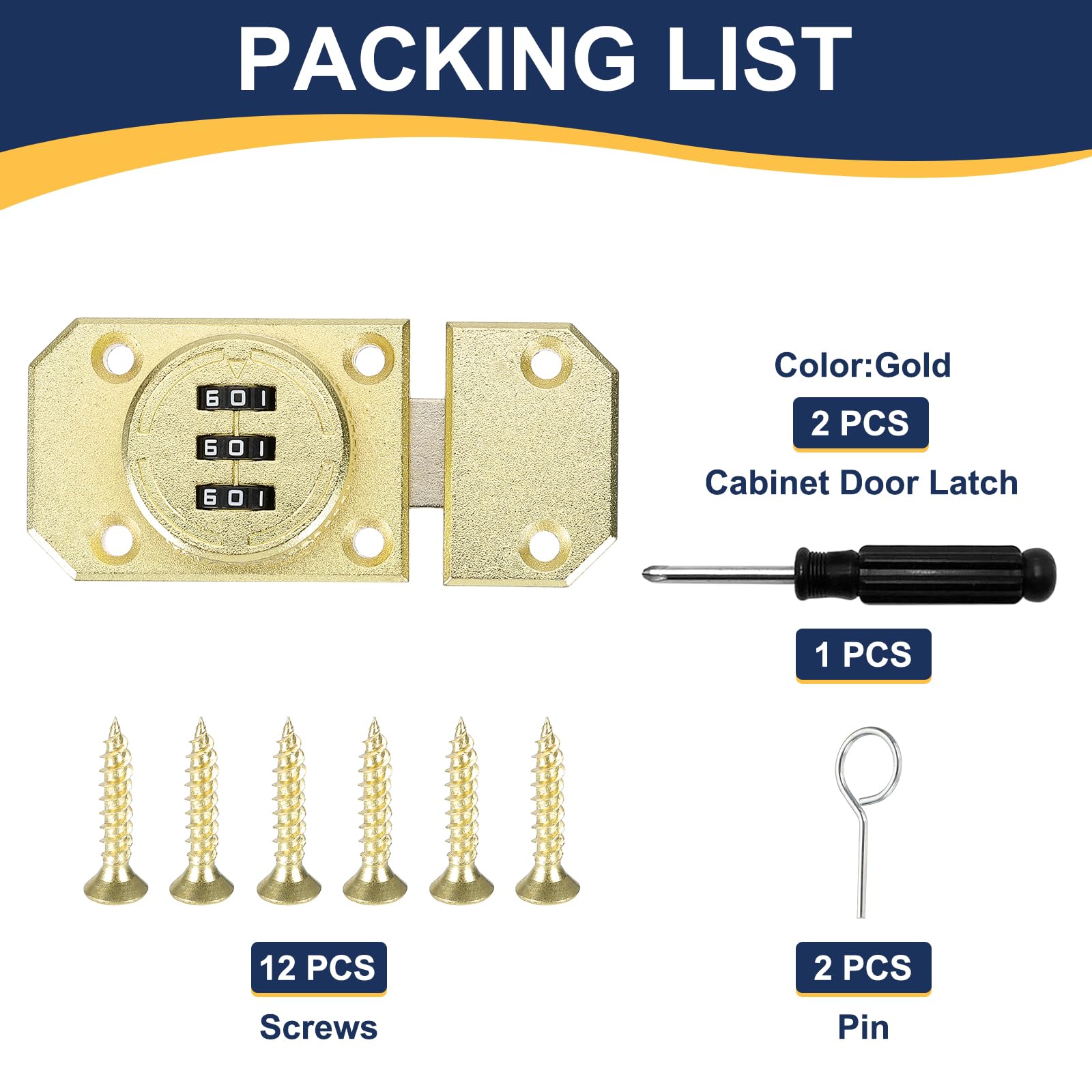 uxcell Cabinet Door Latch 2.17 x 1.5 Inch Zinc Alloy Keyless Combination Lock for Kitchen Cabinet Office Drawer Wooden Furniture Gold 2Pcs - Image 3